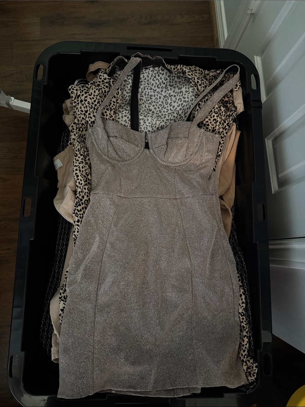 Sparkle Bodycon Mini Dress in Shimmering Taupe - Picture 5 of 7